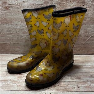 Sloggers Yellow Chicken Daffodil Yellow Print Water proof Boots size 10